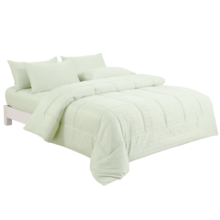 ชุดผ้าปูที่นอน 6 ฟุต 6 ชิ้น IBED ลายสี่เหลี่ยม LIGHT GREEN พร้อมผ้านวมเย็บติด_0